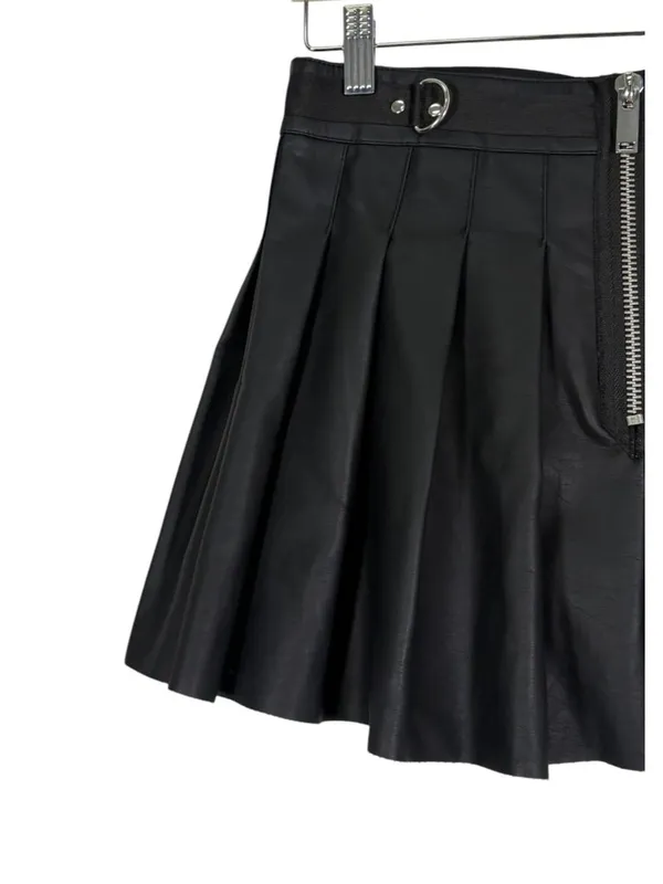 Current Mood Dolls Kill Faux Leather PLeated Mini Skirt in Black Size Small - Image 5