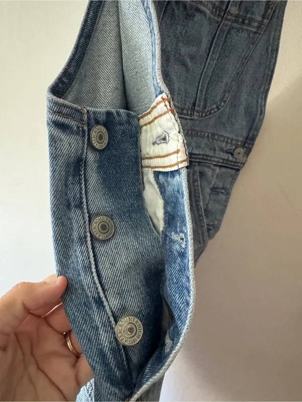 Abercrombie & Fitch Blue Denim Distressed Jean Overalls Size XS - Image 4