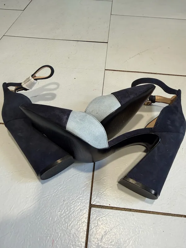 Tacones Nine West punta fina ankle strap negro gris talla 8M elegantes - Image 6