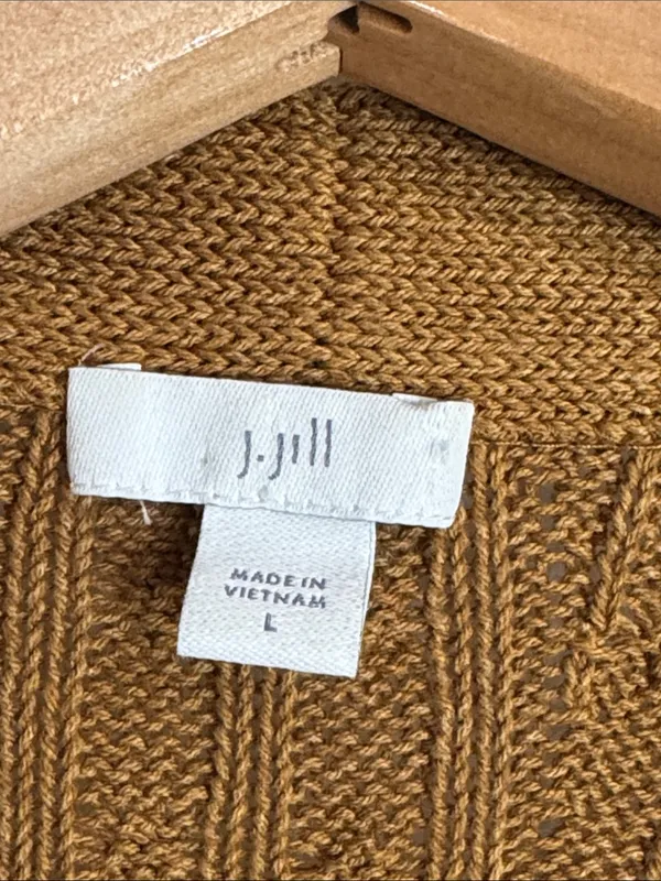 J. Jill Cable-Knit Open-Front Cardigan½ Sleeves Sweater Cotton Blend Mustard L - Image 8