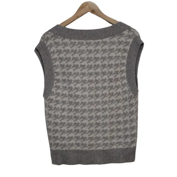 Womens Abercrombie & Fitch Gray White Houndstooth Crop Sweater Vest Size Medium - Image 2