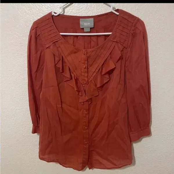 Maeve | Anthropologie Boho Nicoleta‎ Orange Ruffled Peasant Blouse size 4 - Image 4