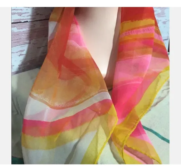 Super Groovy Vintage Chiffon Nylon Square Scarf 60’s 70’s Psychedelic Colors - Image 8