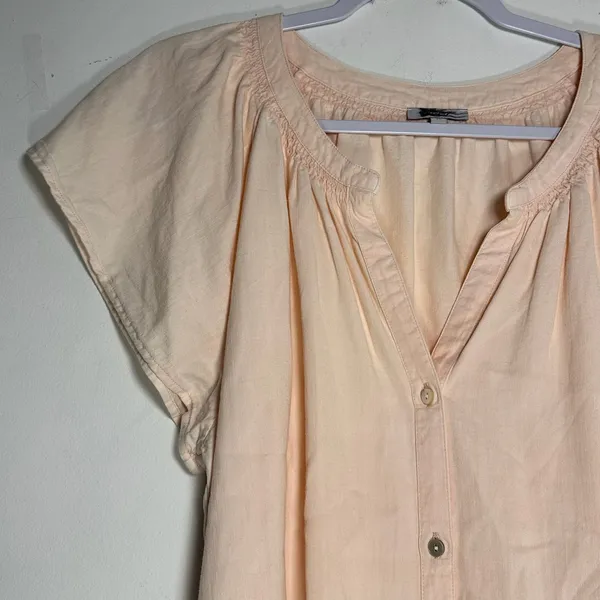 Rails‎ Peach Tencel Linen Blend Button Front Flutter Sleeve Blouse XL Boho Top - Image 6