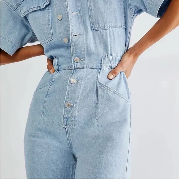 Free People we the free Marci coverall denim jumpsuit light wash small - Image 4