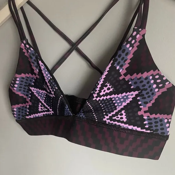 Mara Hoffman Black Purple Triangle Bikini Sports Bra Yoga Tribal Aztec size S - Image 3