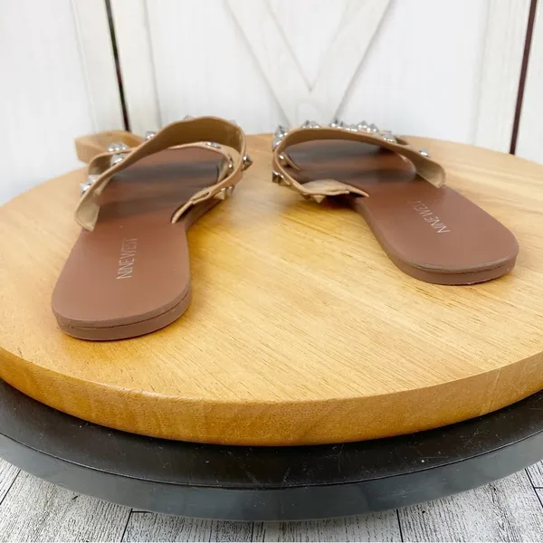 Nine West Brynli3 Studded Dual Strap Slide Sandals‎ Tan Silver 7 - Image 8