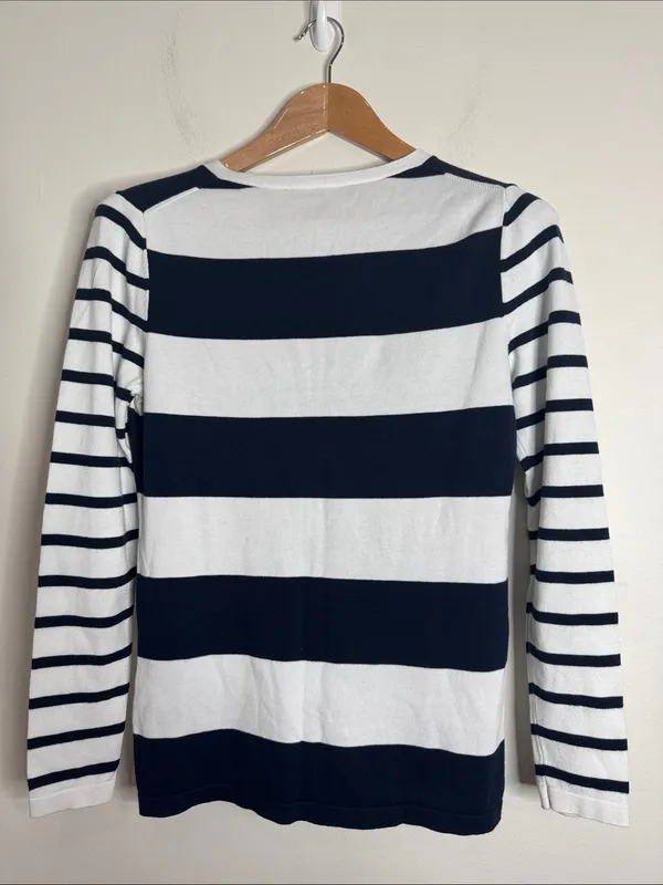 Tommy Hilfiger Classic Navy&White Nautical Striped V-neck Cotton Sweater size S - Image 2