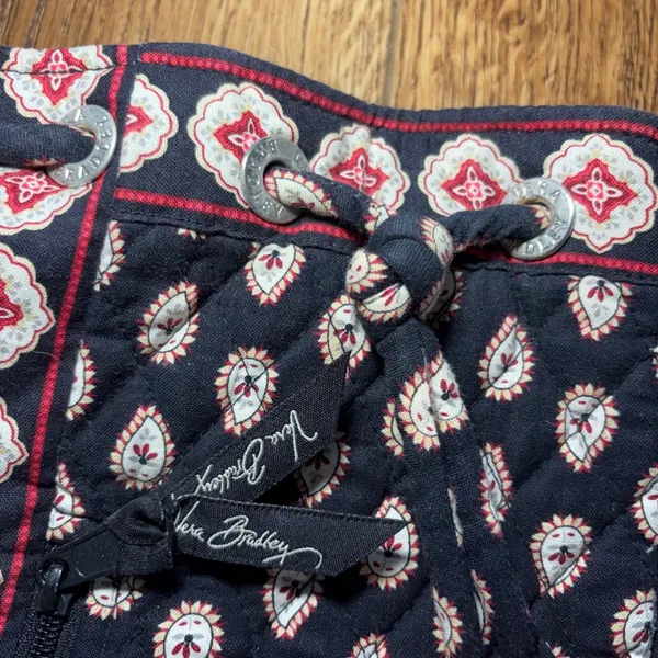 Vera Bradley Retired Quilted Cotton Paisley Drawstring Backpack Cinch Black Boho - Image 2