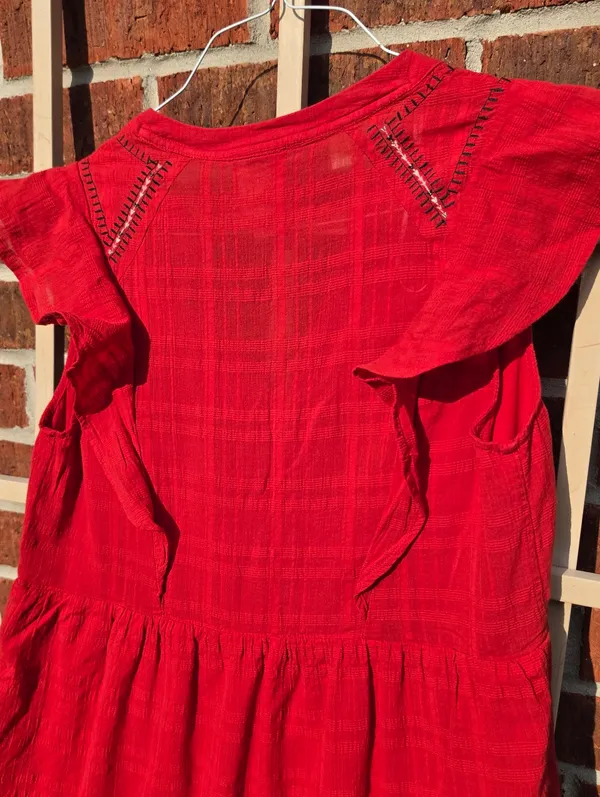 Knox Rose Red Floral Embroidered V-Neck Flutter Sleeve Dress | Size M - Image 10