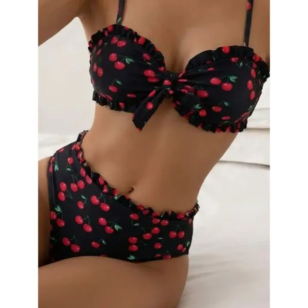 No-brand Women's Black and Red Bikini-and-tankini-tops - Image 2
