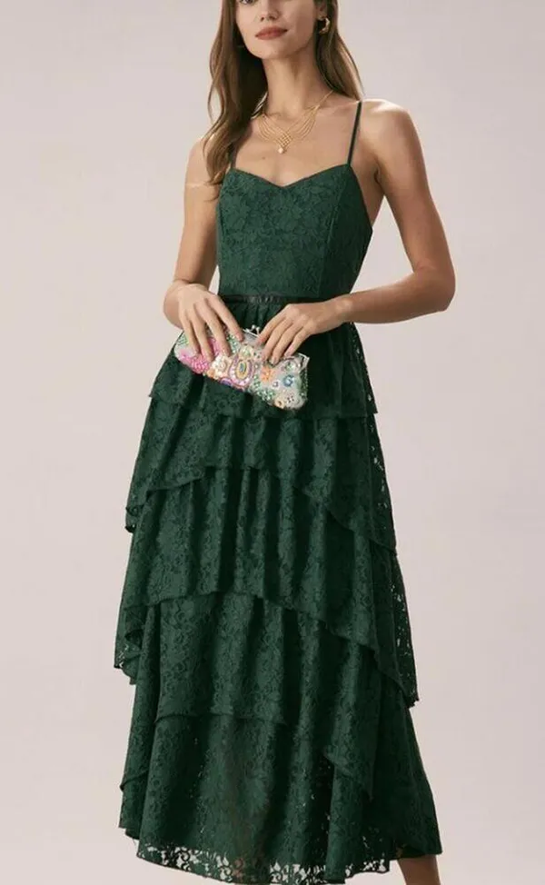 RIHOAS The Green Sweetheart Neck Lace Maxi Dress XS 05 - Image 2