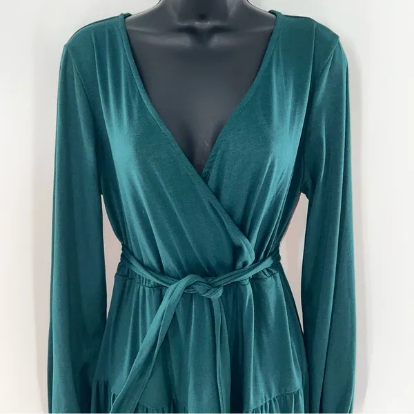 Leadingstar Chic Deep Green Long Sleeve Mock Wrap Dress w/Matching Belt-Size L - Image 2