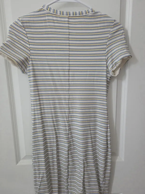 Oh Polly Cream and Blue Striped Mini Dress Size L - Image 3