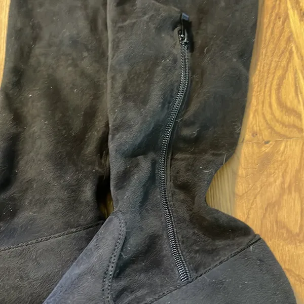 Nature Breeze Black Faux Suede Over‎ The Knee Boots Low Block Heel Drawstring Size 7 - Image 3