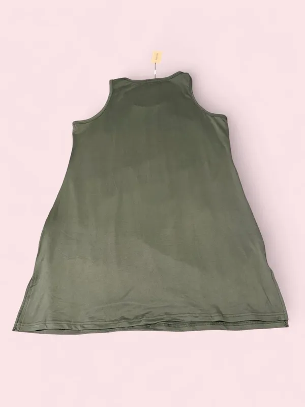 Sleeveless Olive Green Midi A-Line Dress - Image 2