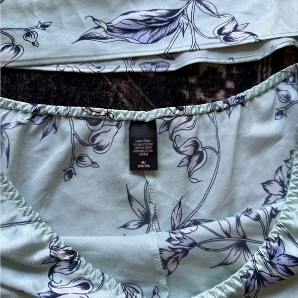 Victorias Secret Satin Pj’s lounge Floral Lace‎ blue Sleepwear Set cami shorts - Image 2