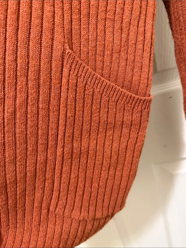 Free People Movement Medium Rust Orange Ribbed Button-Front Women's Cardigan. - Image 7