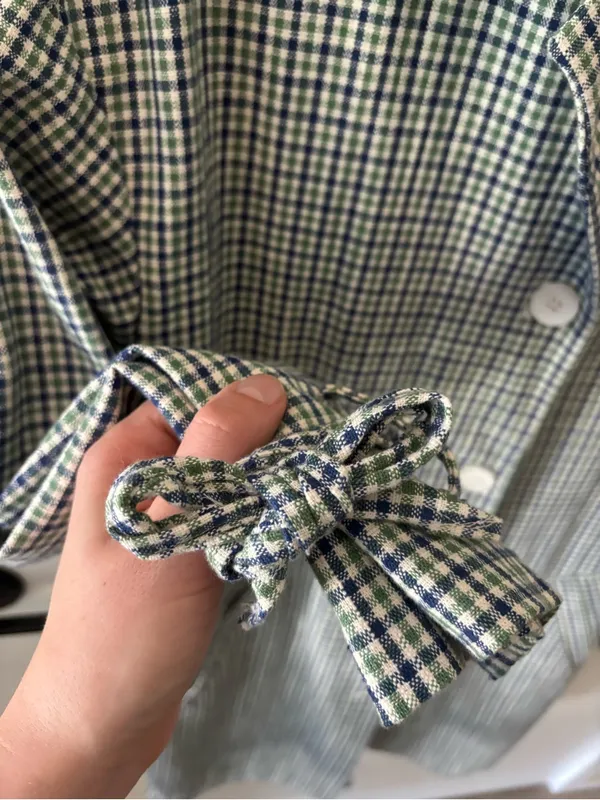 Zara Green Plaid Bow Cuff Coat Sz S Preppy Like New - Image 7