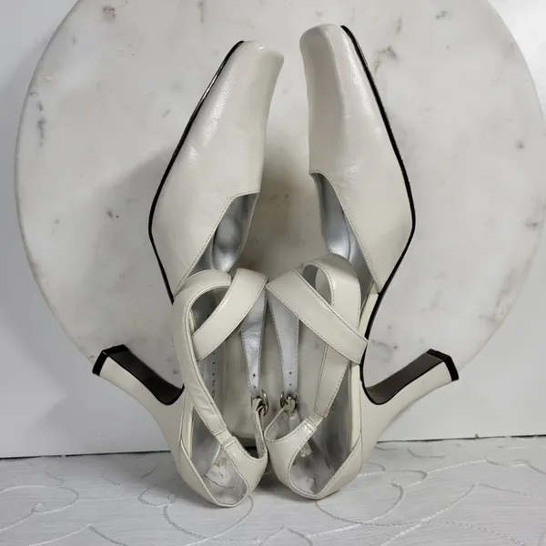 Apostrophe Cate Heels Womens 7.5 White Leather Square Toe Bridal‎ Wedding Party - Image 10