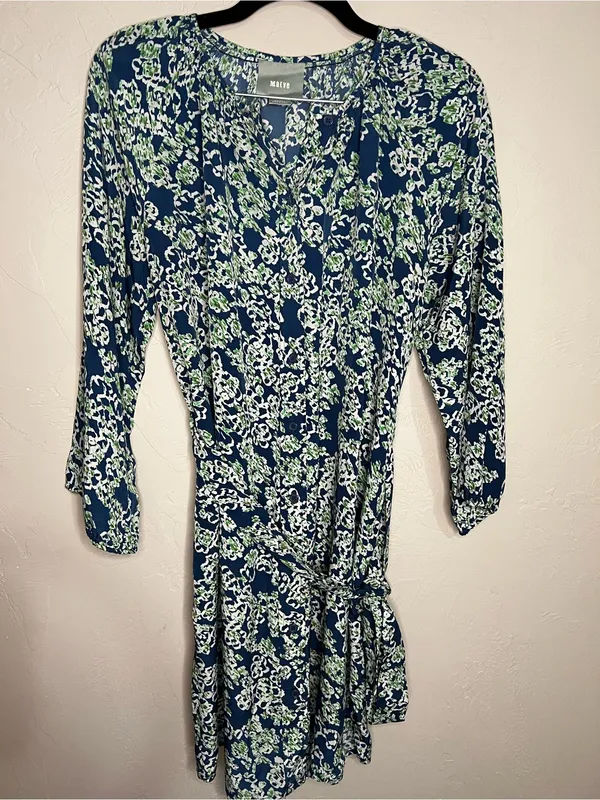 Maeve by Anthropologie Blue Green‎ Floral Button Front Tie Waist Dress - Image 2