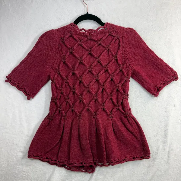 Leifsdottir XS Lisel Cardigan‎ Burgundy Wool Knit Peplum Goblin Viking Valentine - Image 5