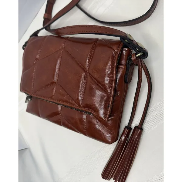 Patricia Nash Corfu Quilted Leather Crossbody Bag Purse Cognac Brown Oil-Waxed - Image 4