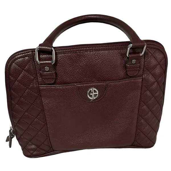 Giani Bernini‎ Womens Quilted Dome Satchel Handbag Maroon Leather Zipper - Image 2
