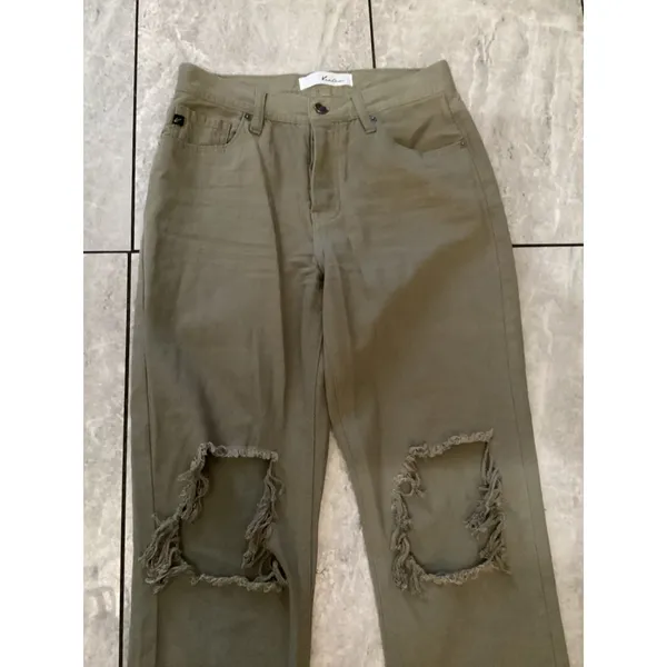 Kancan Olive Green Distressed Ripped Straight Leg Jeans Women Size 25 - Image 2