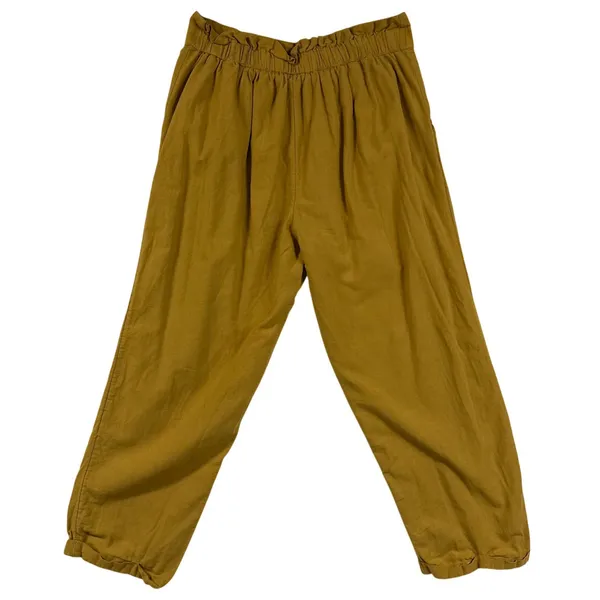 American Eagle XL Linen Paperbag High Rise Tapered Pants Mustard Yellow Coastal - Image 2