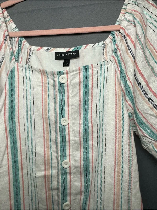 Linen Blouse Size 14 ~ Puffy Sleeve Top - Image 3