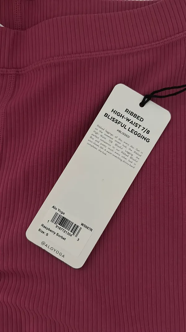 Alo Ribbed High-Waist 7/8 Blissful Legging - Raspberry Sorbet - Image 3
