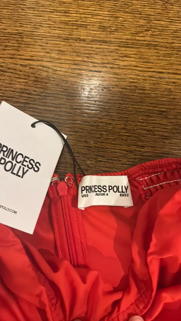 Princess Polly Crotoy Strapless Bubble Hem Mini Dress Red - Image 3