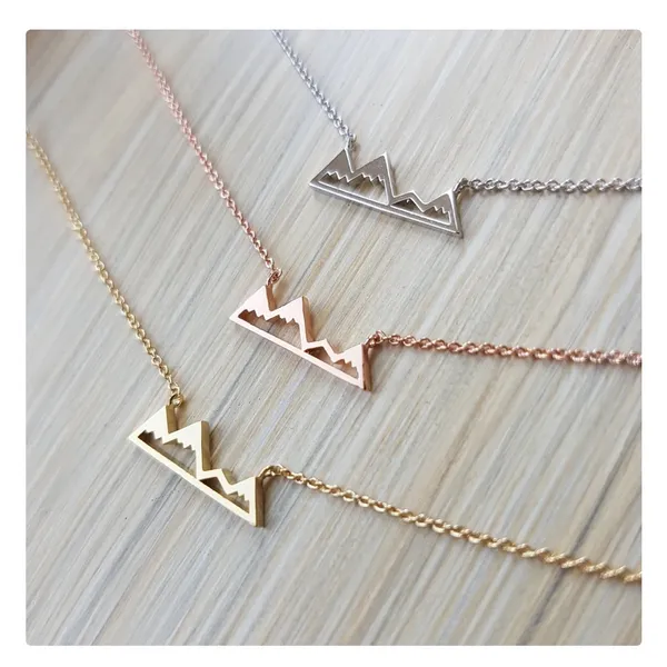 NEW Yellow Gold Plated Snowy Mountain Bar Pendant Necklace, 16-18”‎ - Image 5