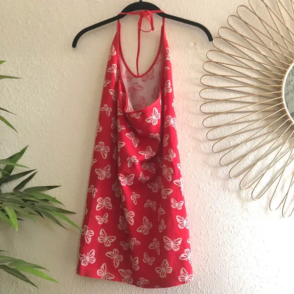 No Bo 2000s y2k halter neck Red and white butterfly halter bodycon dress - Image 2