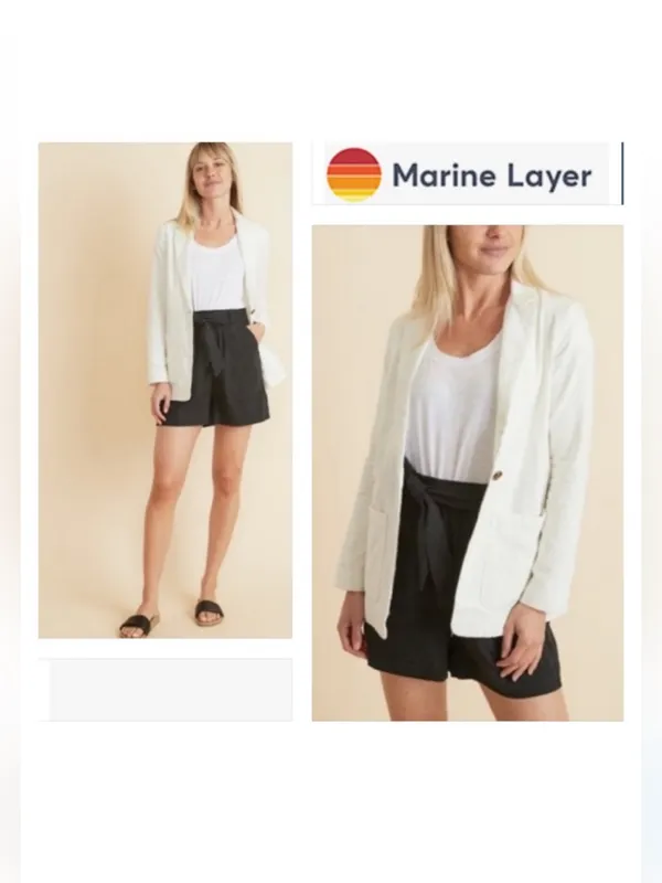 Marine Layer Women's Huntington Double Cloth Blazer Ivory Pinkstriped Size Small - Image 2