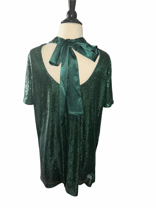 Main Strip Like new Emerald Green Sequin Mini Dress Women Large - Image 7
