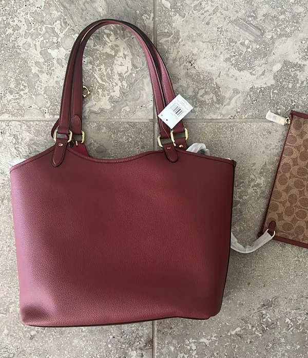 Coach Polished Pebble Leather Restored Day Tote in Brass/Brick Red, New +DustBag - Image 9