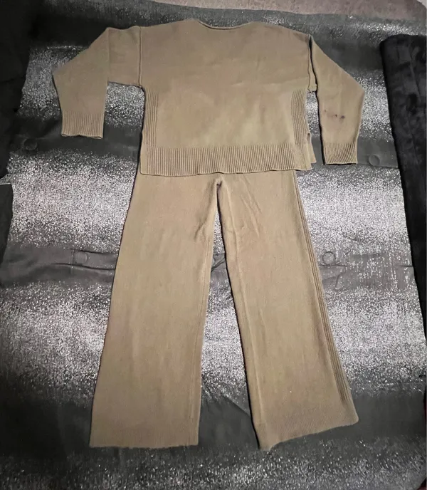Womens M Auden Sleepwear Olive green fine-gauge knit loungewear set - Image 14