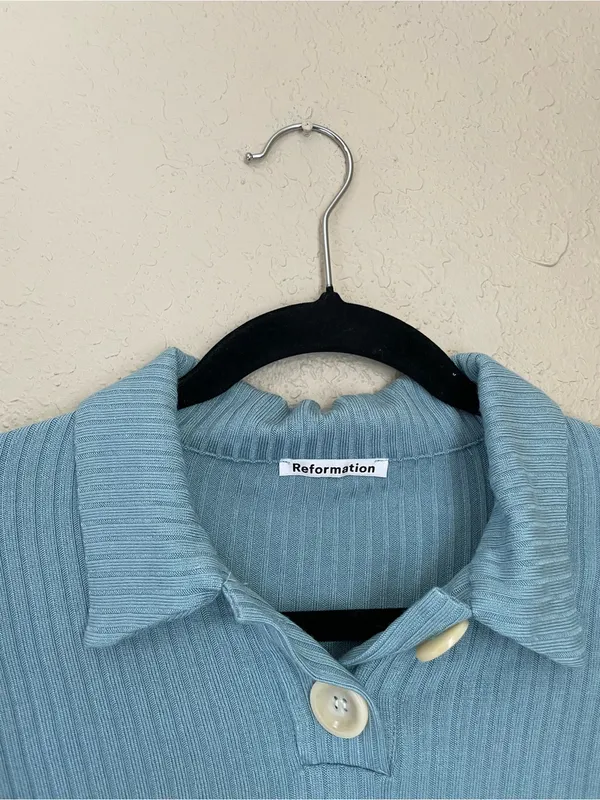Reformation Peggy Two Piece Set Size Small Turquoise Polo Crop Top and Skirt - Image 4