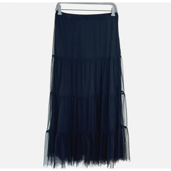 Soft Surroundings Tiered Mesh Midi Skirt Size‎ XS Black Ruffle Lined Flowy Goth - Image 3