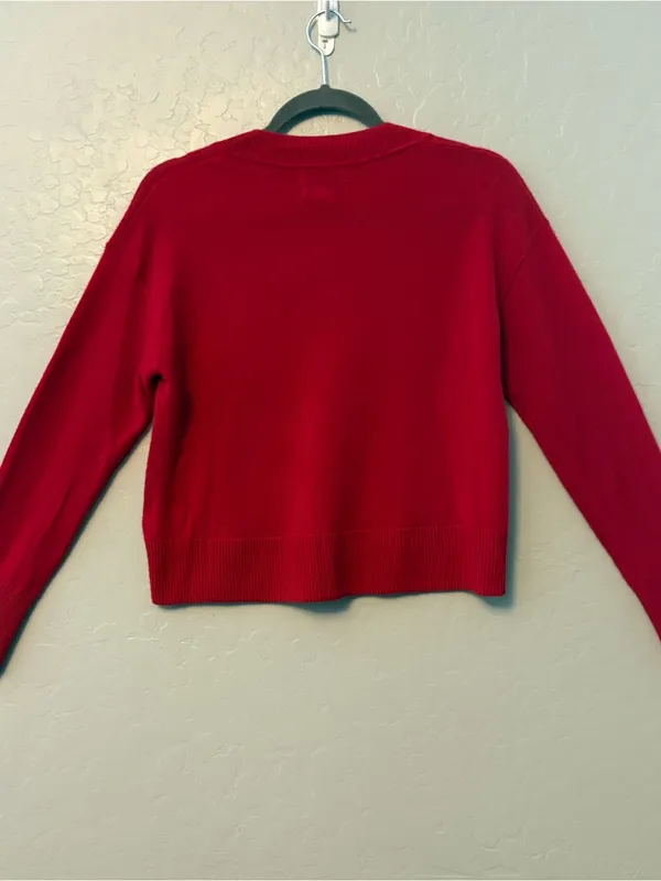 Rachel Zoe red v-neck long sleeve 100% 2-ply cashmere sweater size small - Image 10