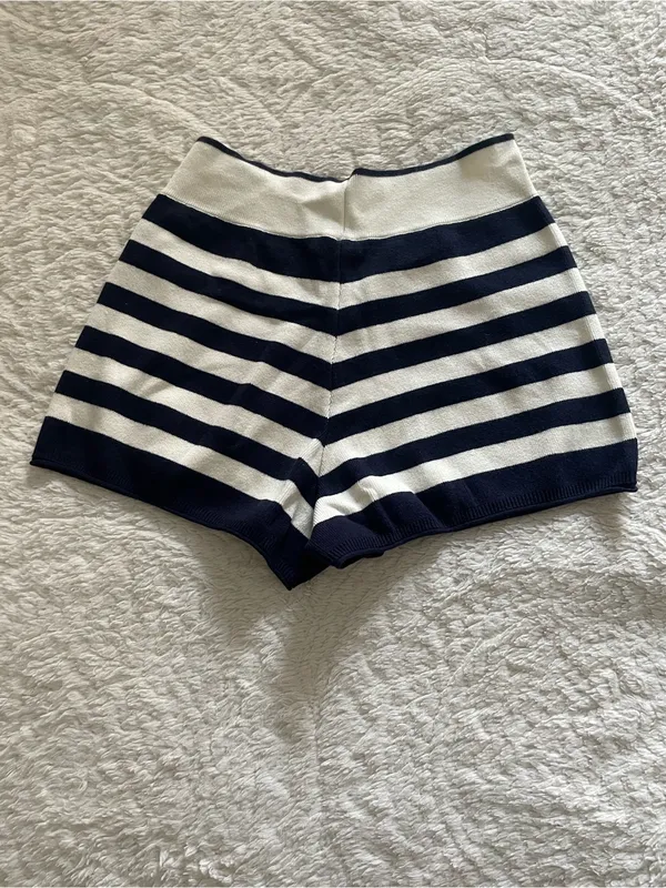 Double Zero Fitted Knit Navy Stripe  Shorts - Image 3