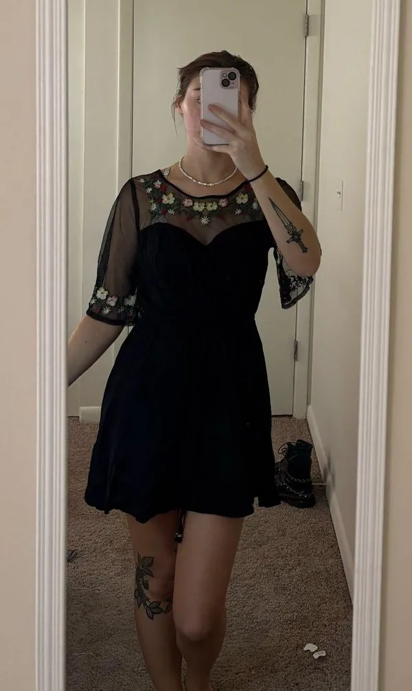 Black and mesh mini dress - Image 2