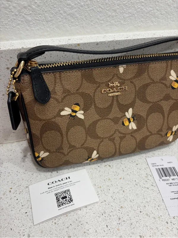 Coach Brown Bee Print Signature Nolita 19 Gold Hardware Small Designer EUC - Image 2