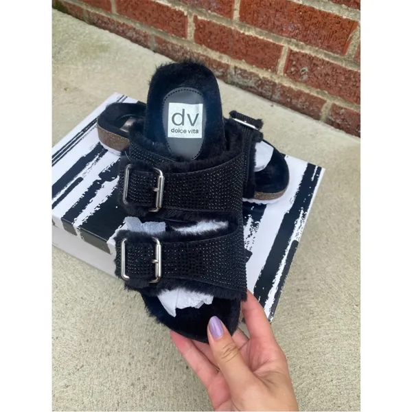 Dolce Vita fuzzy black rhinestone birkenstocks - Image 5