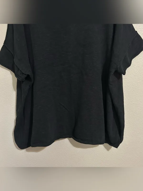 Free People Black Oversized Cotton Linen Blend Coastal Knit Top Women’s Medium - Image 5