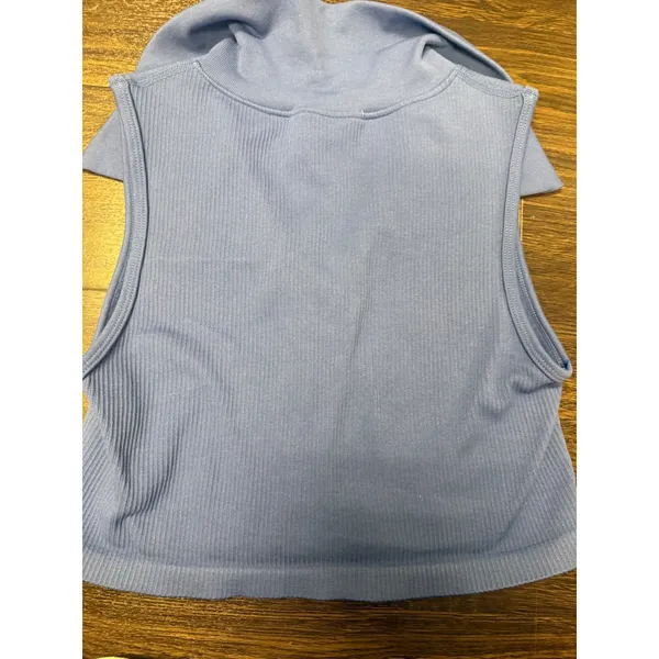 Happily Grey‎ Blue Ribbed Sleeveless Polo Crop Top - Size M/L - Image 3