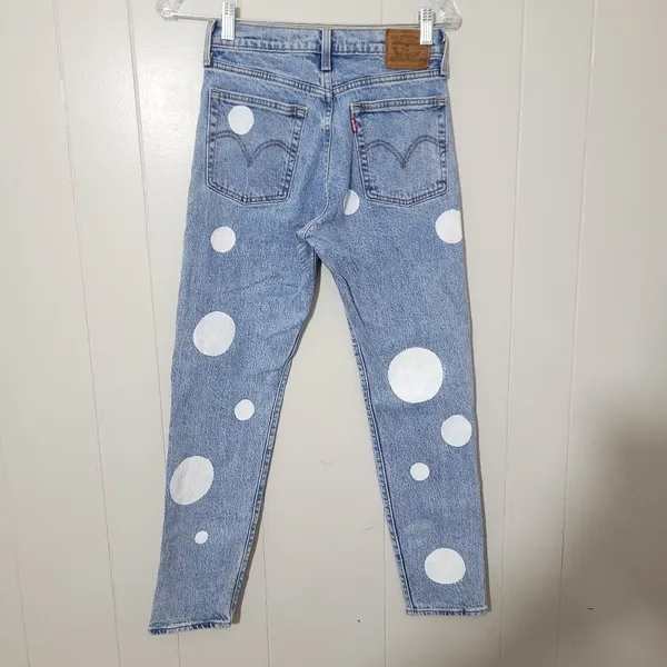 Levi’s Wedgie Straight Jeans Women’s Size 25 White Polka Dot Light Wash - Image 6