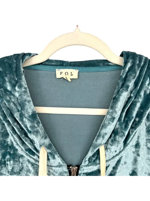 POL Crushed Velvet Zip-Up Hoodie Front Pockets Size Large Cozy Chic Loungewear - Image 3